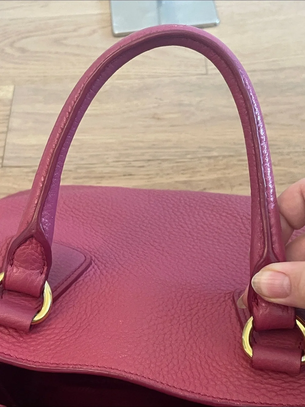 Prada Peonia Pink Vitello Daino Leather Tote Satchel Gold Hardware Shoulder Bag
